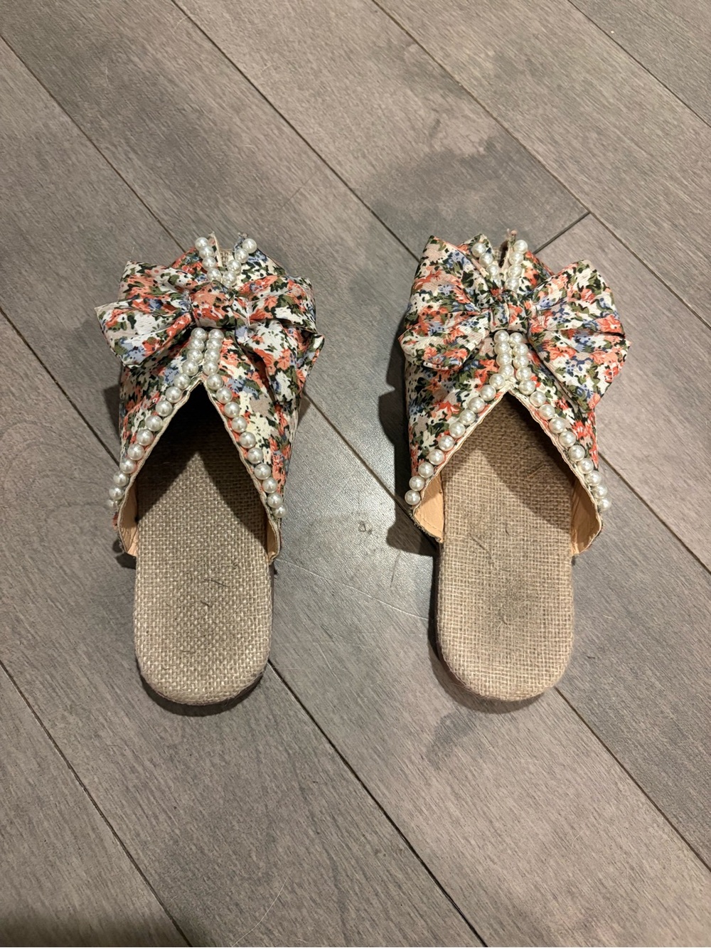 Floral Bow Pearl Slide Sandals - kids